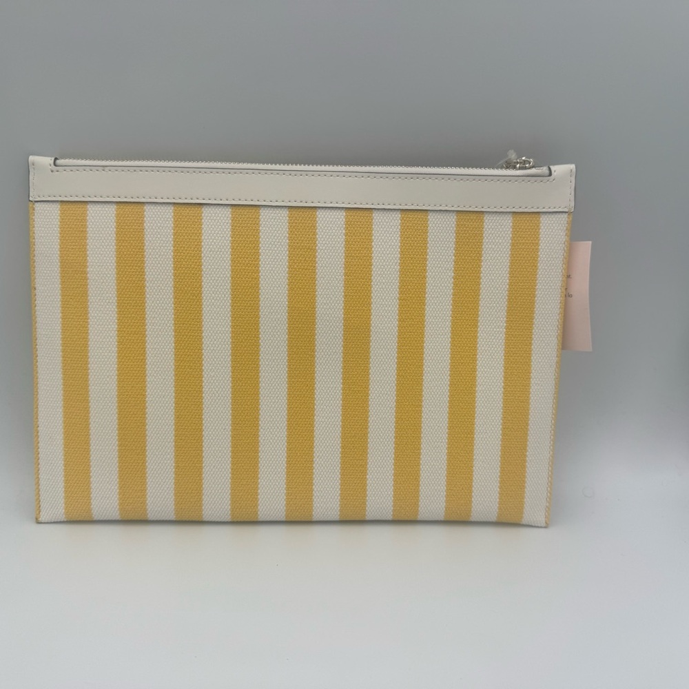 Kate Spade Street Striped Printed Yellow and White Canvas Clutch Zip Pouch NWT - Picture 3 of 8